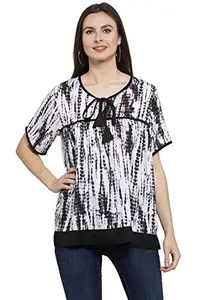 PATRORNA Womens Plus Size Collared High Low Tunic Top (PSL6S022_Black Print_4XL)