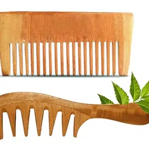 Rufiys Neem Wooden Comb for Curly Hair Women Detangler | Neem Wood Comb for Hair Growth | Dandruff Comb | Wide Tooth Pack of 2