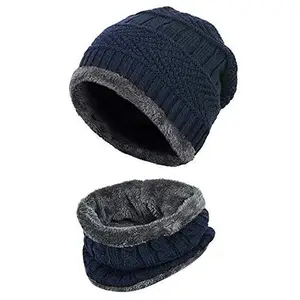 2-Pieces Winter Beanie Hat Scarf Set Warm Knit Hat Thick Fleece Lined Winter Hat & Scarf for Men Women