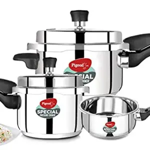 Pigeon By Stovekraft Special Stainless Steel Pressure Cooker with Outer Lid Induction and Gas Stove Compatible 2, 3, 5 Litre Capacity for Healthy Cooking (Silver) price in India.