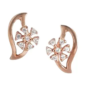 ZAVYA 925 Sterling Silver Cubic Zirconia Minimal Rose Gold Plating Stud Earrings | | Gift for Women and Girls | With Certificate of Authenticity and 925 Hallmark | Gift for Sister