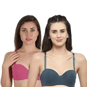 MKHOOD Women’s Everyday Padded T-Shirt Bra, Underwired Demi Cup Pushup Bra for Women (Pack of 2) (30, Green & Pink)