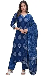 rytras Women's Rayon Printed Straight Kurta Set with Palazzo Pants & Dupatta- Ethnic Wear