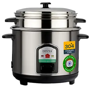 DIVYA Stainless Steel 1.8 Liters Cylinder Electric Rice Cooker 700W and Steamer