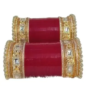 Traditional Bridal Bangles Set, Red and Gold, Crystal Studded, 2 Pairs (2.3)