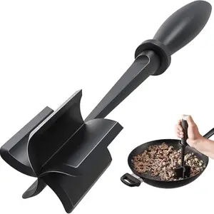 Meat Grinder, Hamburger Grinder, Masher and Burger Masher Premium Heat Resistant Burger Meat Grinder, Nylon Meat Spatula Hamburger Chopper, Mix and Chop Kitchen Tool(Black)(28X6 cm)