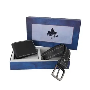 Flingo Leather Wallet & Belt Combo Set for Men | Gift Hamper Set for Men (Black) (Size - 40)