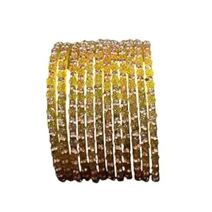 Glass Bangle Women's Traditional designer glass zircon bangles set with rose pattern and golden stone work stylish for occasional wear(Pack of 12 Pcs)