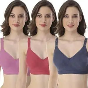 CARTLOOM Women’s Cotton Blend Full Coverage Bra Combo Pack of 3 Non Padded, Wirefree,Comfort Bra with Adjustable Straps