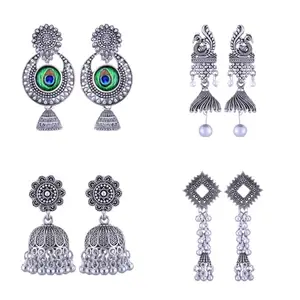 VFJ VIGHNAHARTA FASHION JEWELLERY Vighnaharta Silver Oxidised Silver Jhumkas Earrings For Women[VFJ2375-2367-2365-2370ERG]