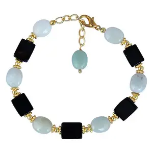 Pearlz Gallery Amazonite And Black Agate 7+1 Inches Beads Bracelet For Girls & Women