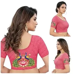 PAARTH ENTERPRISE PAARTH ENTREPRISE Women Cotton Blend Round Neck Short Sleeve Readymade Saree Blouse