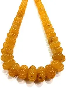 Natural 8-11mm Yellow Quartz Beaded Necklace Pumpkin Watermolon Shape Sunny Stone Design Best For Women & Girls | Gift For Love 18' Wedding Jewellery With Sarrafa