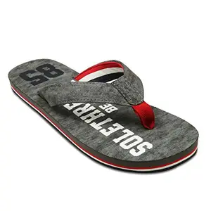 SOLETHREADS 85 | Travel Ready | Printed | Stylish | Cool | Slipper | Rexine Flip Flops for Men | UK 10 | GREY