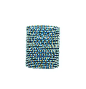 Globe Bangles set of 24 fancy Blue Glass Bangles for women and girls for party and casual work wear (2.2, Style 6)