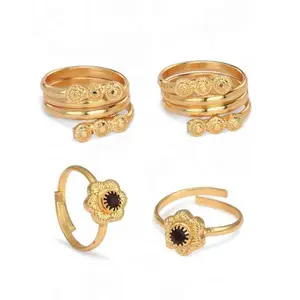 AanyaCentric Set of 2 Pair Gold-Plated Toe Rings Adjustable, Traditional & Fashion Accessories for Women