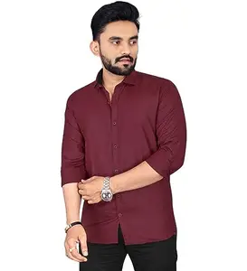 Men's Cotton Blend Full Sleeve Solid Pattern Casual Shirt (Maroon, M)-PID44195