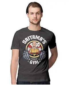 ALLEN BLACK Saitama's Gym One Punch Man T-Shirt for Men 100% Cotton Round Neck Tshirt Charcoal Grey_SaiGym-CHARCOAL-GREY-5XL-MEN-ROUND_