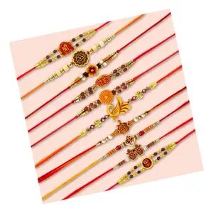 Piepot Rakhi Set for Brother | Rakhi for Bhai with 10 Different Designs, Roli Chawal and Best Wishes Card | Rakshabandhan (Pack of 10)