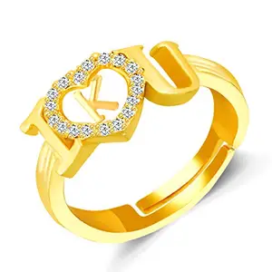 MEENAZ CZ Jewellery Valentine Latest American diamond Adjustable I Love You Heart Gold Initial Letter Name Alphabet K AD Finger Rings for women girls girlfriend couples lovers Stylish design -FR-M785