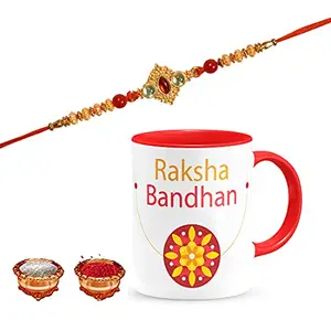 Manonita Rakhi Gift for Brother, bhaiya bhabhi, Gift Set (Rakshabandhan Mug, Roli,Chawal) REDMUG-8-BI