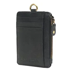 LOUIS STITCH Blue Saffiano Leather Slim ID Card Holder Wallet Purse with Cash and Coin Compartment and Zip Pocket(WL-SF-IDBU)