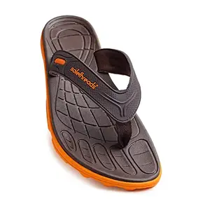 SOLETHREADS STARK | Super comfortable | Amazing Grip | Anti Skid | Lightweight | Flexible | Stylish | Sleek | Water resistent | Flip Flops for Men | BROWN/ORANGE | UK/India Size 8