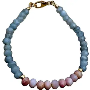 RRJEWELZ Aquamarine & Pink Opal bracelet for men & women - 6mm Round & Rondelle Faceted beads - 7 Inch with Gold plated clasp – Healing, Fashion, Gift, Spiritual, Yoga|LCBR_RR_06978