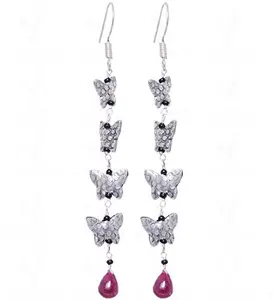 Gehna Jaipur Ruby Drop Earring With Butterfly Shape Bead Ge061016