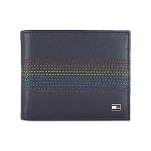 Tommy Hilfiger Zingy Leather Slimfold Wallet for Men - Navy, 8 Card Slots