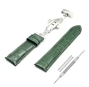 Lineon 22mm Half Padded Leather Mens Watch Strap with Silver ButterFly Lock For Branded Watches Tool and Pins Include