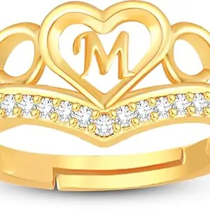 Lila Valentine Ring Heart Alphabet 'M' Promise Propose Engagement Wedding Anniversary Brass, Stainless Steel, Copper, Alloy Cubic Zirconia Gold Plated Ring (BZR_HC370CrwnRsePkGld(M) AlpRng(M01)_Prnt)