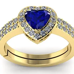 DINJEWEL 4.25 Ratti 3.50 Carat Natural Blue Sapphire Heart Shape Gold Plated Ring For Men And Women