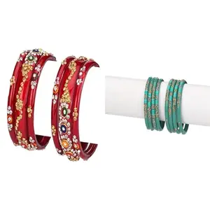 Somil Combo Bangle Set For Women | Traditional Daily Bangles | Perfect For Parties & Functions, Pack Of 14, Red, Multicolor -D445