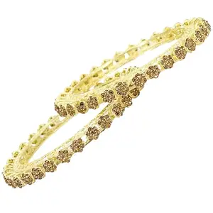LAVAZZA Golden Metal CZ American Diamond Bangles For Women & Girls | Premium AD Kada Bangles | Diamond Kada For Women | White Stone Bangles | Traditional Women's Kada Set- (RKM3-100370-Gold-2.6)