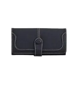 Women's Faux Leather Medium Snap Button Wallet (Black)-PID57471
