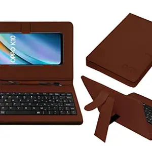 ACM Keyboard Case Compatible with Oppo K10 Mobile Flip Cover Stand Direct Plug & Play Device for Study & Gaming Brown