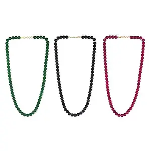 AV FASHION INDIA - Single Line Crystal/Glass Stone Beaded Strand Statement Black, Green and Pink Colour Necklace/Mala for Women and Girls Fashion Jewellery
