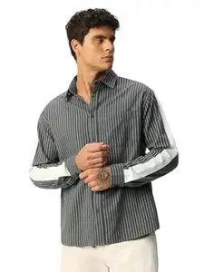 The Souled Store: Silver Chalice Men and Boys Long Sleeve Spread Collar Grey Striped Lightweight Easy to Style Everyday Office Wear Casual Cotton Relaxed Fit Shirt