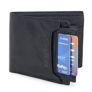Dezire Crafts Men's Bi-Fold, Textured PU Leather, Slim Wallets with Detachable Card Slot Case (Matt Black)