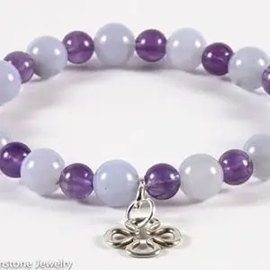 LKBEADS Natural Amethyst & Blue Chalcedony 6-8mm Round Shape Smooth Cut Beads 75 inch Stretchable Bracelet for Men & Women|STBR_RR_00458_75