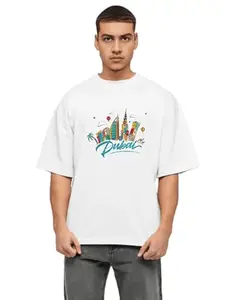 Makeitbharat Oversized Pure Cotton Men's White T Shirt - Dubai (X-Large)