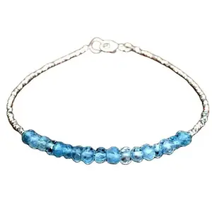 LKBEADS Aquamarine Bracelet with Silver Plated Clasp – 3-3.5mm Rondelle Beads – Faceted Cut – 7 inch – Healing, Fashion, Gift, Spiritual, Yoga|LK_STACK_00714