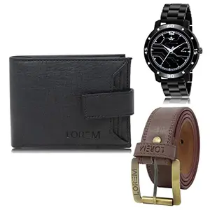 LOREM Mens Combo of Watch with Artificial Leather Wallet & Belt FZ-LR113-WL08-BL02