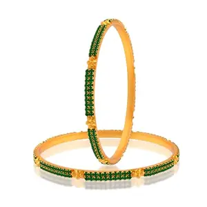 Memoir Brass 24KT Micron 1 Gram Gold forming Natural Emerald Wedding Bridal Bangle Set for Women (BGSV 1751) (2.4)