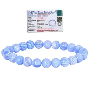 REBUY Blue Lace Agate Bracelet Crystal Healing Gemstone Bracelet Stone Bracelet for Men & Women, Bead Size 8 MM, Color Blue