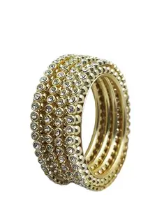 MEHAK CURATORS Light Gold Kundan AD Stone Pacheli Bangles Set of 4 (2.4)