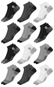 SWAGR 12 Pairs Sports Cotton Ankle Length Socks for Men, Pack of 12., Assorted