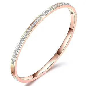 BANGLESKART 18K Gold Plated Stainless Steel Openable Crystal Bracelet | Cuff Bangle | Friendship Couple Wedding Gifts for Mother Sister Wife Girlfriend | Anti Tarnish Jewellery (D_Rose Gold)