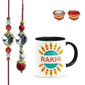 Manonita Rakhi Gift for Brother, bhaiya bhabhi, Gift Set (Rakshabandhan Mug, Roli,Chawal) BV-BLACKMUG-14